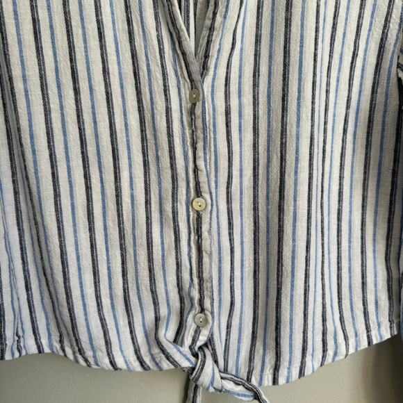 Calypso St Barth Top Large Linen Front Tie Cropped Beachy Nautical Preppy - Picture 3 of 12